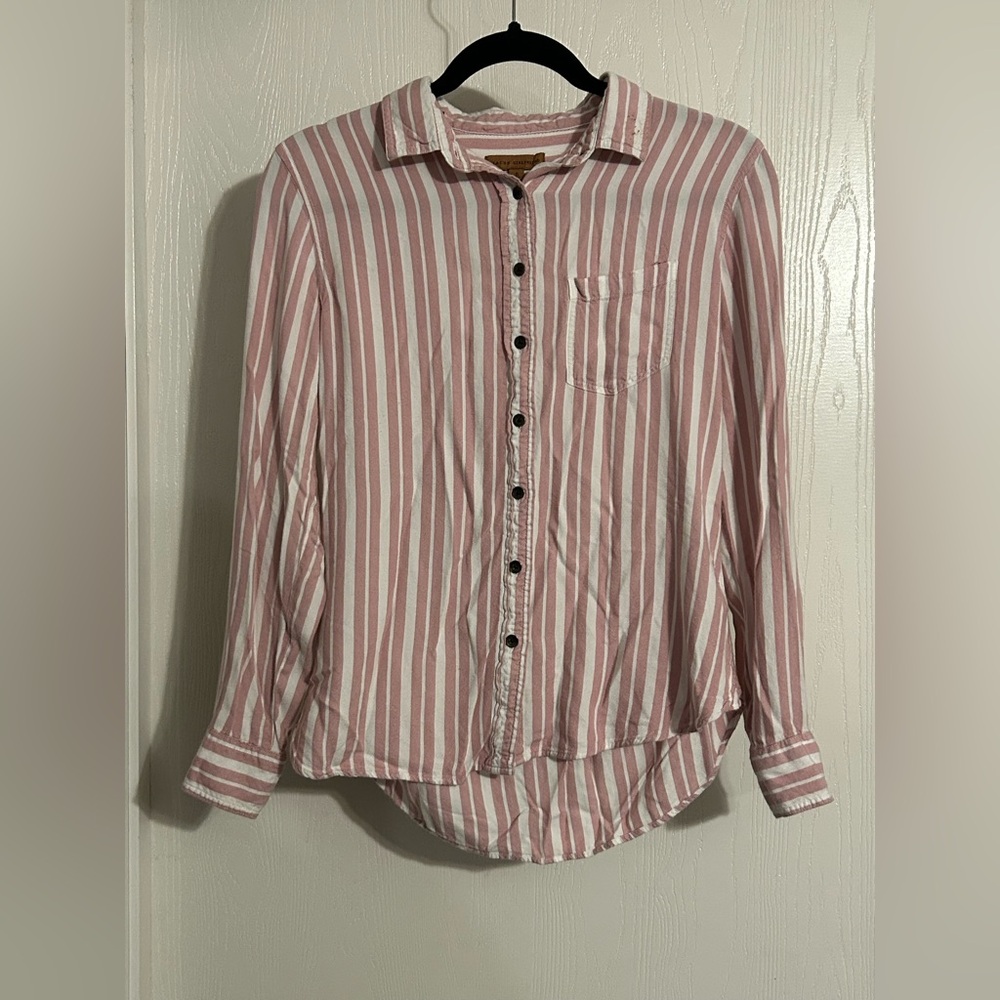 JACHS Girlfriend | Pink and White Striped Button Down Shirt | Size Small